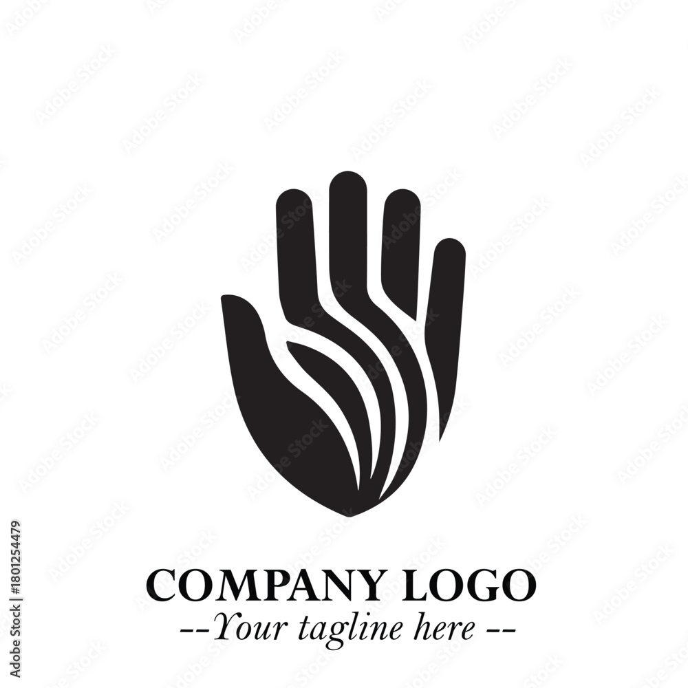 Fototapeta premium Minimalist Black Hand Logo Symbol on White Background in Clean Modern Silhouette Style