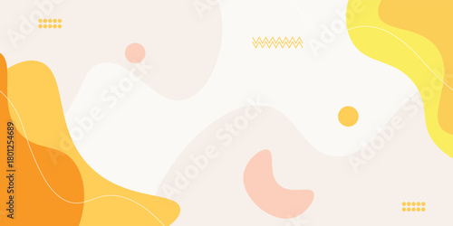 Abstract colorful orange Memphis flat geometric shapes background.