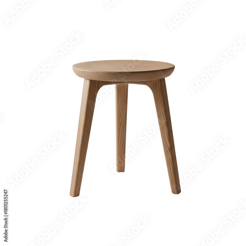 Rustic wooden three legged stool isolated on transparent background