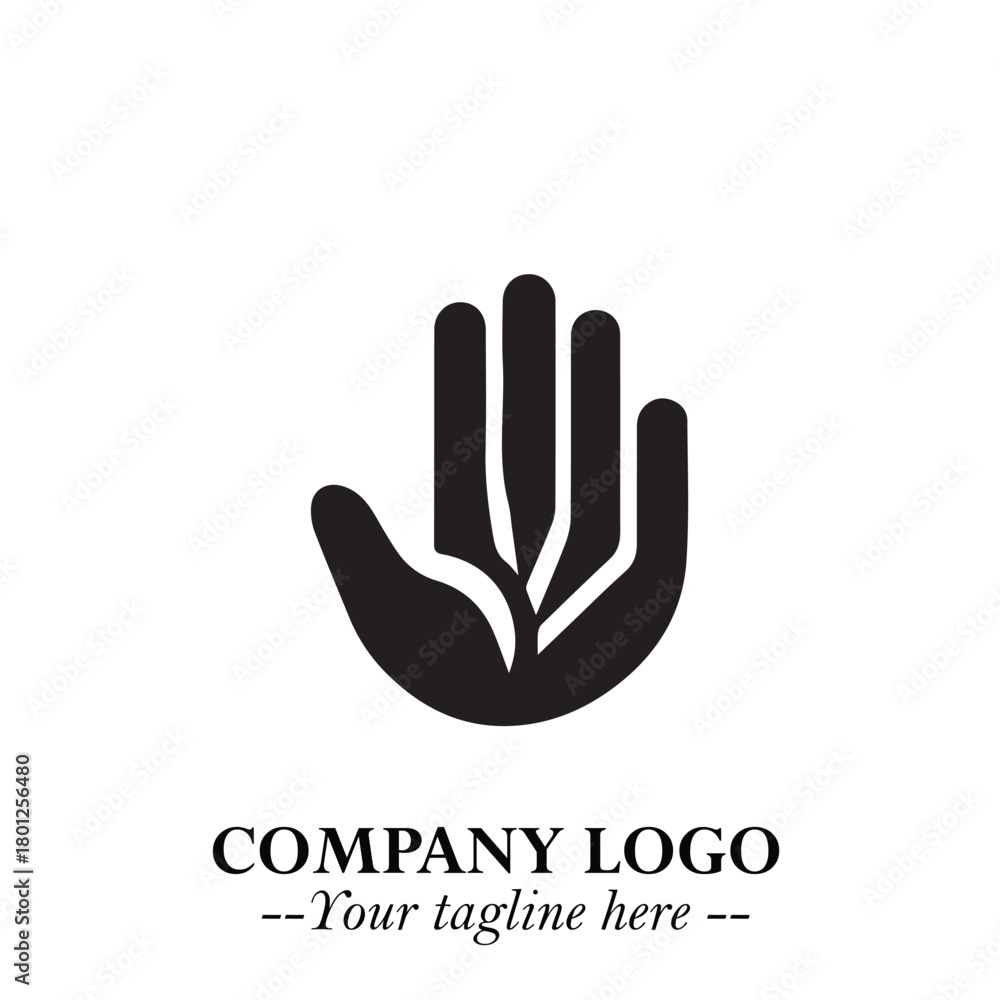 Obraz premium Minimalist Black Hand Logo Symbol on White Background in Clean Modern Silhouette Style