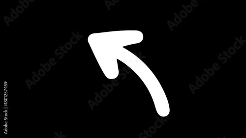 Hand Drawn Curved Top Left Arrow Animation on Green Chroma Key and Black Background. Back Action or Navigation Transition Motion Graphic.