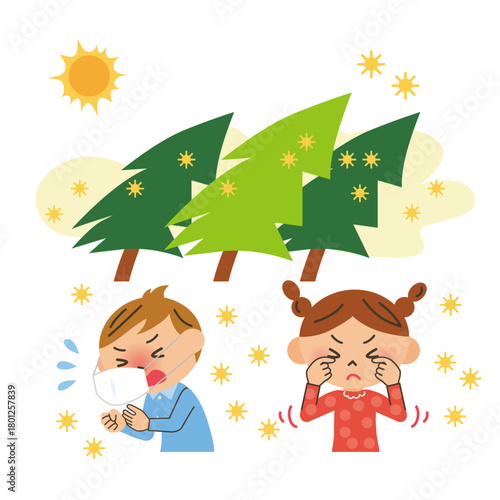 大量の花粉が舞っていて目のかゆみや咳が出ている子供達