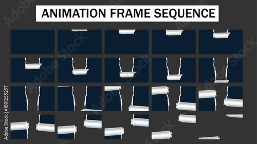 Torn Paper Transition Animation Frame Sequence - Rolled-Up Page Reveal Effect