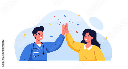 Medical Success: Physician Celebrates Achievement with Patient and Confetti