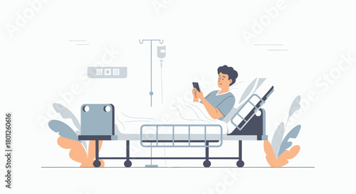 Patient Connected To Technology While Recovering In Hospital Bed To Improve Wellness