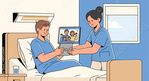 Patient Connects With Family During Hospitalization Through Video Call With Nurse Assistance