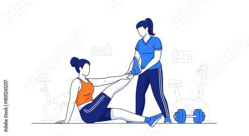 Woman Stretching Under Guidance: Fitness, Wellness, and Athletic Training