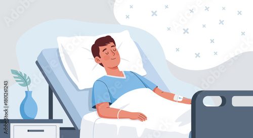 Patient Resting Peacefully In A Hospital Bed During A Moment Of Comfortable Recuperation