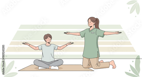 Yoga Practice With Instructor Helping To Achieve Peaceful Mind And Better Physical Health