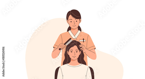 Woman Enjoying Hair Treatment With The Assistance of A Professional Stylist in a Salon