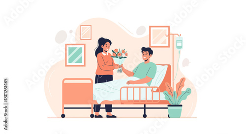 Woman Gives Flowers To Man Recovering In Hospital Bed For Encouragement and Support