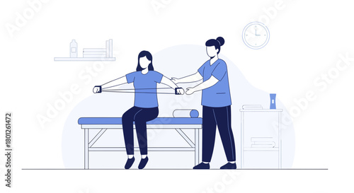 Patient Undergoing Physical Therapy Rehabilitation, Exercising Her Arms With Assistance