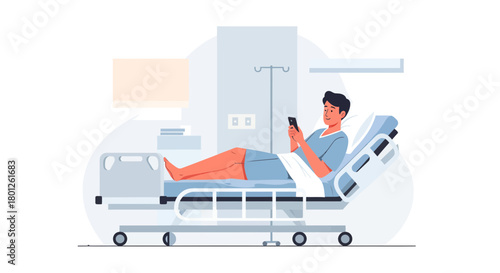 Patient Using Smartphone in Hospital Bed Depicting Modern Healthcare Technology