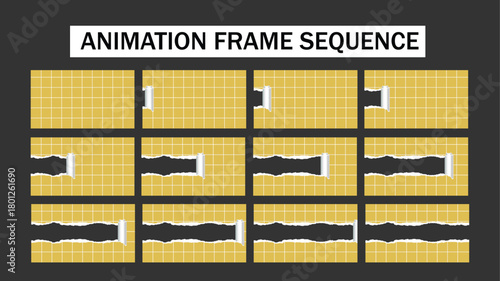 Torn Paper Transition Animation Frame Sequence - Rolled-Up Page Reveal Effect