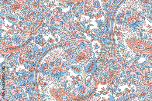 Indian paisley seamless pattern on white background