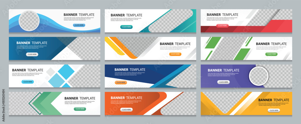Naklejka premium Set of horizontal web banner design templates with abstract colors background. vector illustration design with Space to add pictures. Suitable for web and social ads. 