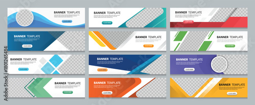 Set of horizontal web banner design templates with abstract colors background. vector illustration design with Space to add pictures. Suitable for web and social ads. 
