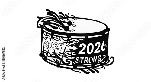 Drum with 2025 and 2026 numbers, symbolizing a strong year ahead