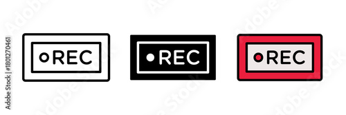 Record icon in flat vector illustration, designed in outline, filled, and color style. Ideal for representing audio recording, voice notes, media control, podcasting.