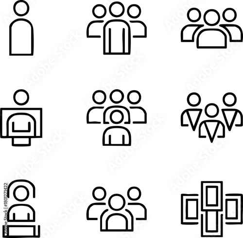 Collection of Line Art People Icons Group and Individual Representations