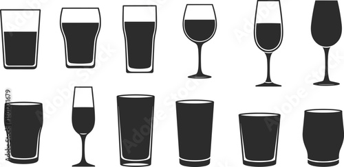 Glassware silhouettes, drinkware collection, beverage glasses, bar essentials, wine tumblers, cocktail cups, beer mugs, stylish drink design
