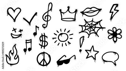 A collection of various graffiti symbols in black and white, suitable for design concepts