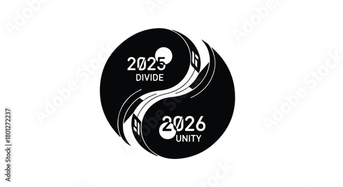 Symbolic yin yang representing the transition from division in 2023 to unity in 2026.