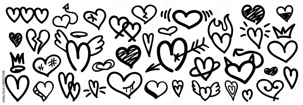Fototapeta premium A collection of hand-drawn heart shapes in various styles, perfect for expressing love, affection, and emotions. 