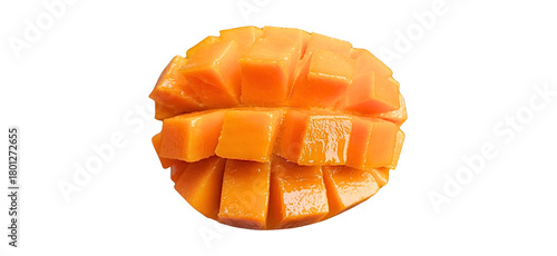 Photo of ripe diced mango pieces with vibrant yellow color on a transparent background, perfect for culinary design, food elements, and commercial digital stock purposes