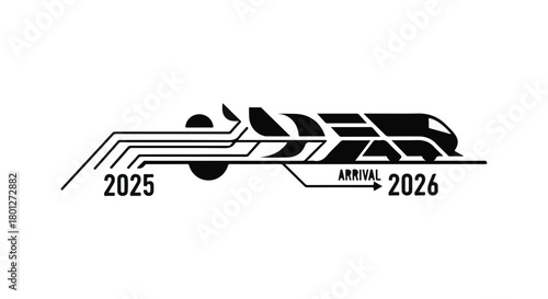 Futuristic train design with digital lines indicating future travel dates