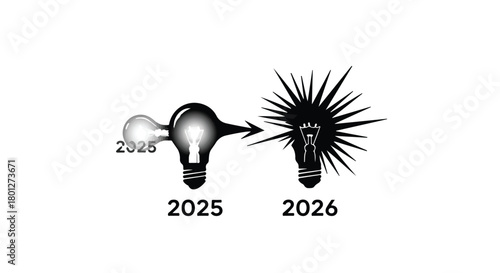 Bright idea evolving from 2025 to a brilliant explosion of innovation in 2026.