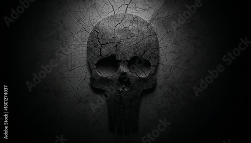 Dark Cracked Skull Texture on a Dim Background with Shadow Effects