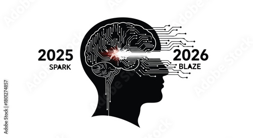 Futuristic AI concept with a glowing brain symbolizing innovation and future progress