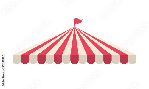 Red striped circus tent with a flag. Vector