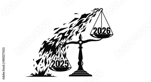 Scales of time balance the past dissolving into the future year 2026