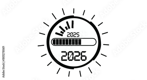 Progress bar shows transition from 2025 to 2026, symbolizing the arrival of the new year.