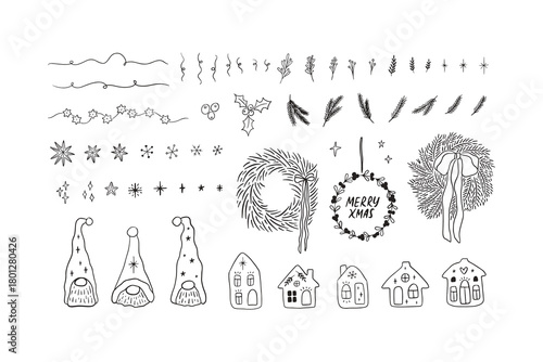 Hand drawn cute Christmas clipart set