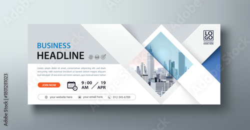 Corporate web banner mockup, a social media template for branding and a cover header background