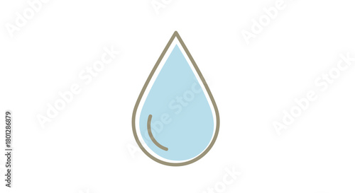 A single clear water droplet with a light blue center and a thin outline against a white background.