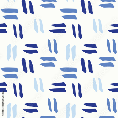 Two-line stripes like equal symbols placed randomly, forming a geometric minimalist pattern in shades of blue on white background. Abstract seamless vector pattern. Great for home decor, fabric, gifts