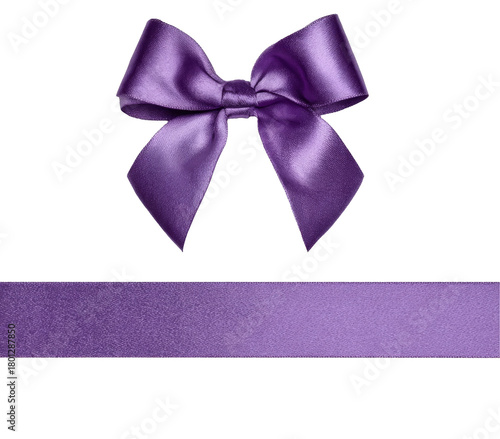 purple ribbon and bow isolated on white background.