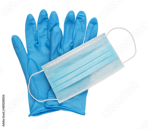 medical mask and gloves isolated on white background.