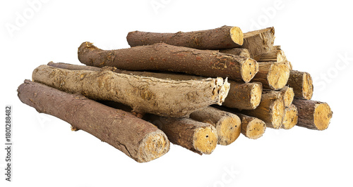 pile of firewood logs isolated on white background.