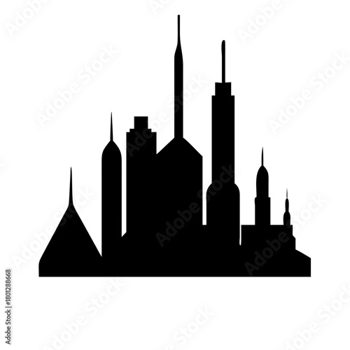 Silhouette view of a cityscape with various buildings and skyscrapers against a white background design art created with generative ai