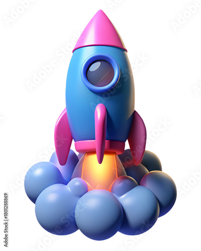 Colorful Rocket Launching from Clouds 3D Animation Model