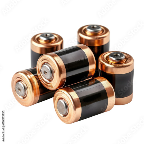 Group of Shiny Copper Black Batteries AA AAA Size Isolated On Black Background Close Up Power Source