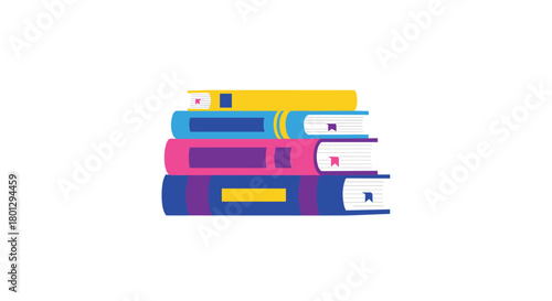 Stack of colorful books with visible bookmarks, representing education knowledge reading and academic studies on a white background.