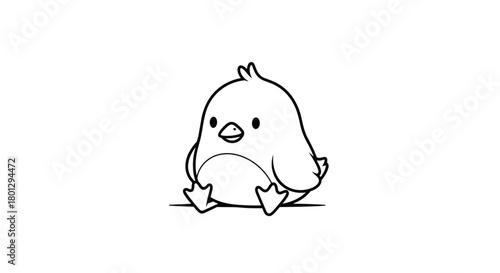 Adorable line art illustration of a cute baby chick sitting, perfect for children's illustrations and Easter animal themes.