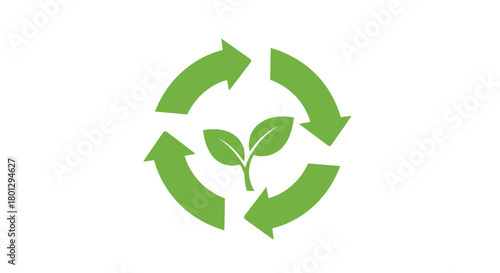 Recycling symbol with a green plant in the center indicating a focus on environmental sustainability and eco-friendly practices.