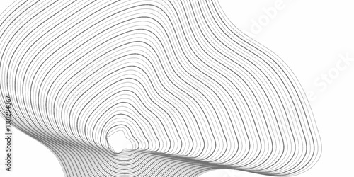 Fototapeta Naklejka Na Ścianę i Meble -  Circle grey liquid shape with blend Dynamic wave lines shape. Wave with lines created using blend tool. Abstract frequency sound wave lines and twisted curve lines background.	